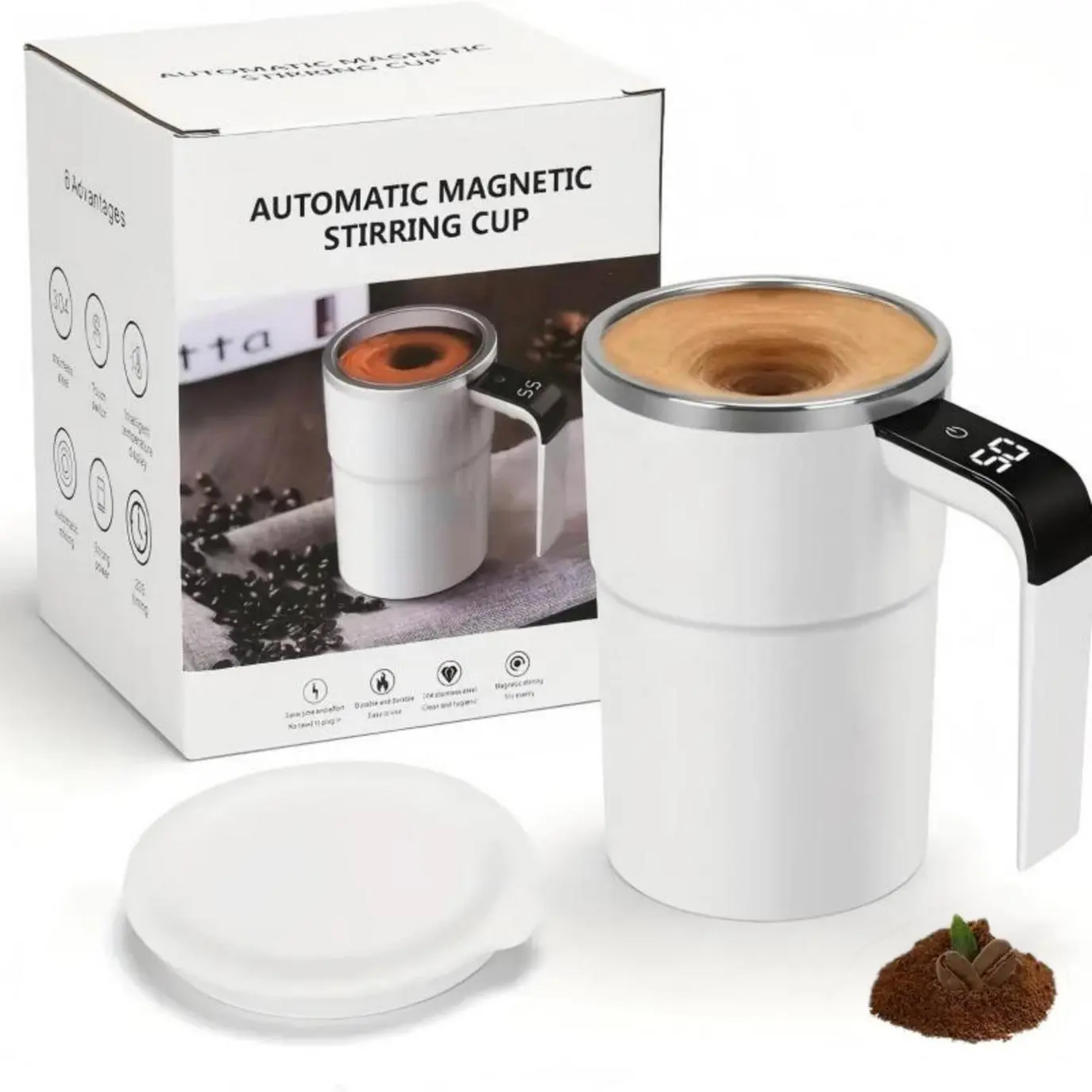 Self Stirring Mug - Rechargeable Automatic Magnetic Electric Coffee Mug, Rotating Cute Mixing Cup Tasse, To Stir Office/Kitchen/Travel/Home Coffee/Tea/Hot Chocolate/Milk-380 ml/12 oz