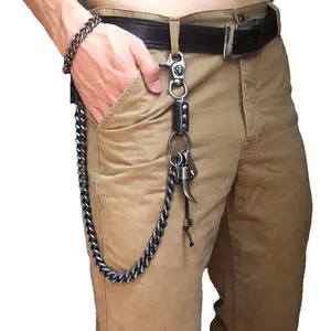 Biker Skull Wallet Chain Punk Trouser Long Wallet Key Chain Heavy Waist Chain Suitable for Belt Loop Purse and Wallet (A)
