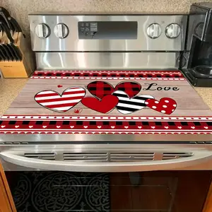 Valentine's Day Soft Electric Stove Panel Protector Pad, Heart Pattern Design, Scratch Resistant, Easy to Clean, Multi-Purpose Kitchen Cover, Stove Top Covers