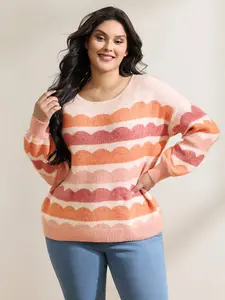 BloomChic Women's Long Sleeve Striped Spandex Crepe Knit Garment - Balloon Full Arms, Cloudy Stripe Contrast, Curvy-Fit, Lightweight Flat Casual Fashion Top Outfit Style,Spotlight,Summer wins,Deals for you days