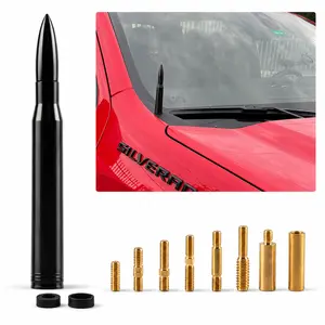 Bullet Antenna for Chevy Silverado GMC Sierra 1500 2500HD 3500HD, 5.3 Inch Black Aluminum Short Truck Antenna Replacement, Screw-On AM/FM Antenna with 8 Brass Adapters and 2 Rubber Rings