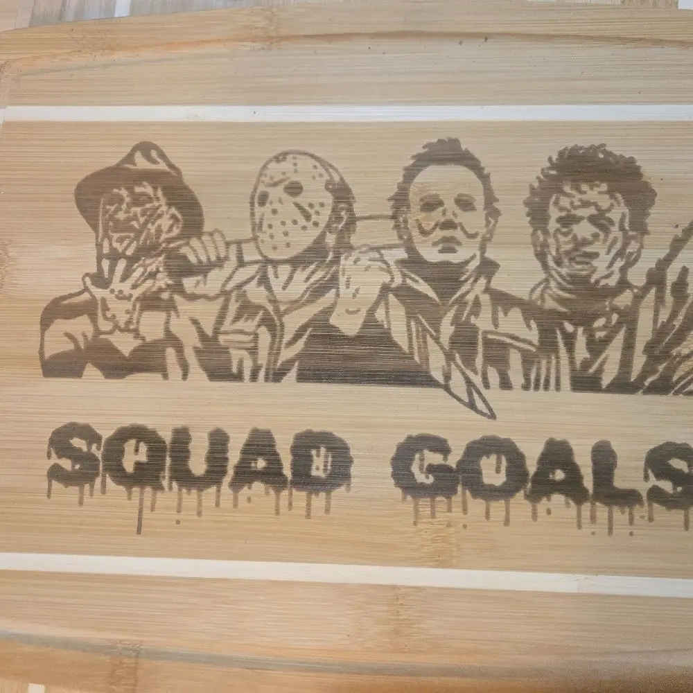 Horror Squad Goals Cuttingboard with Iconic Characters and Bold Design for Fans