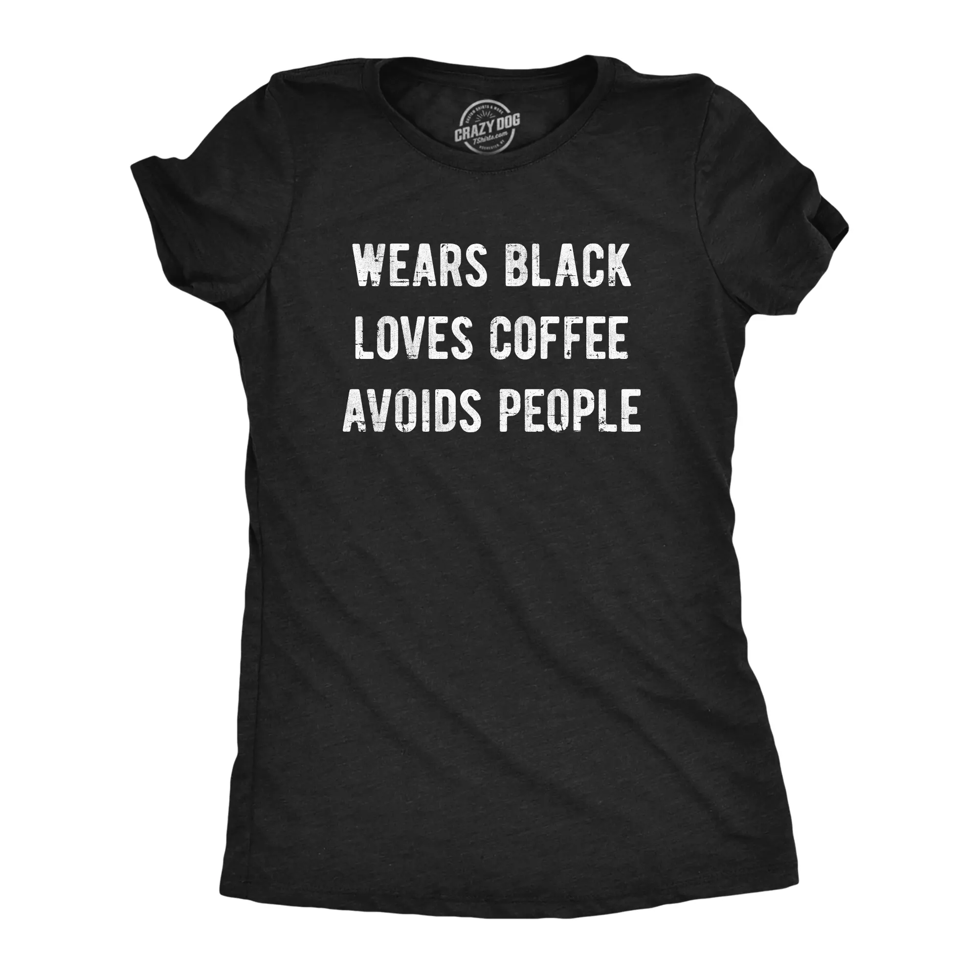 Womens Wears Black Loves Coffee Avoids People T Shirt Funny Caffeine Addict Introverted Tee for Ladies Funny Womens T Shirts Cute Vintage Fashion Casual Ladies T-Shirt Gift Introvert Tops for Women Funny Coffee Black -
