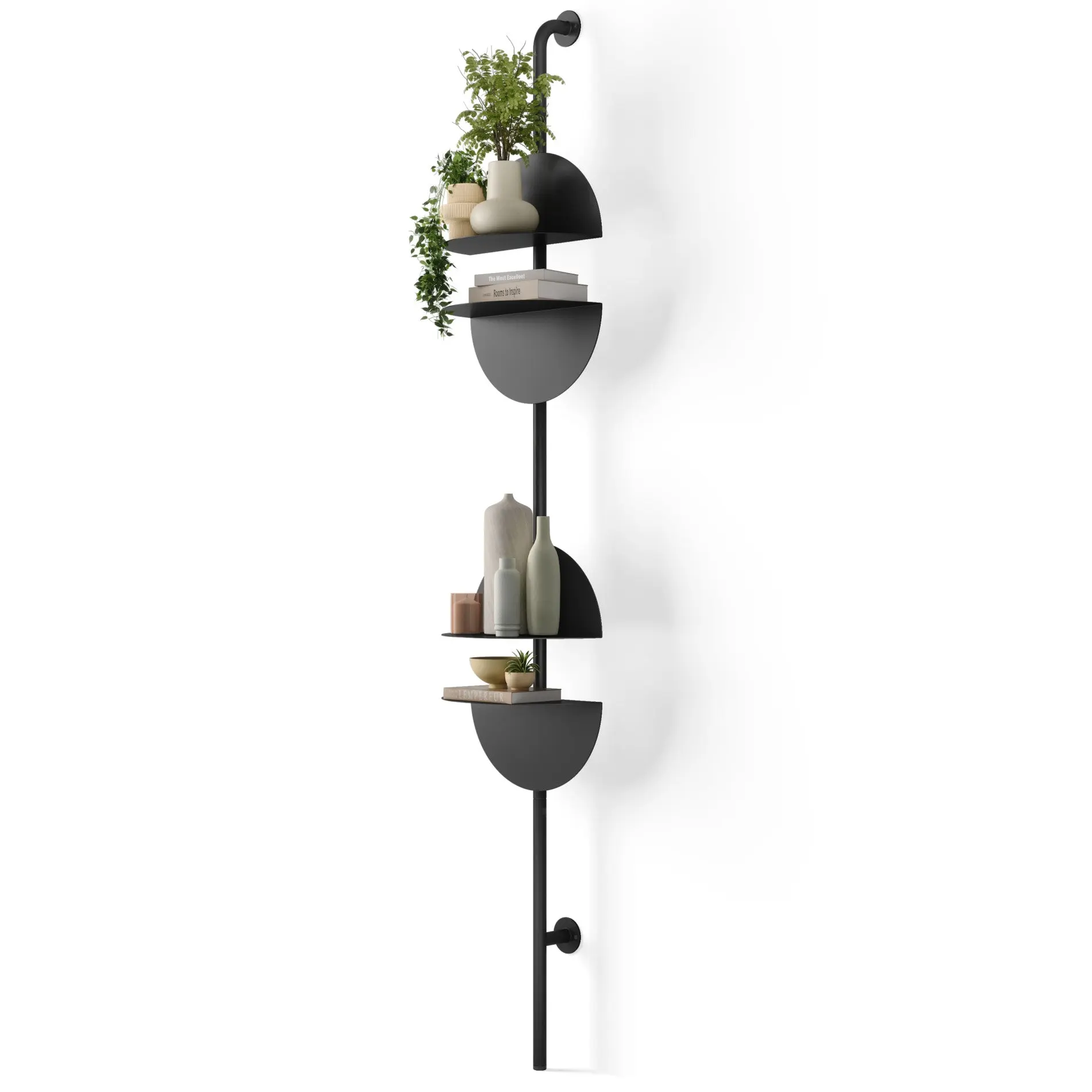 Umbra Solis Adjustable Standing Shelf - Decorative Steel Shelves for Wall Mounting, 13.88 x 10.5 x 80.13", Durable Bent Steel, Holds Up to 15lbs, Easy Installation, Original Design