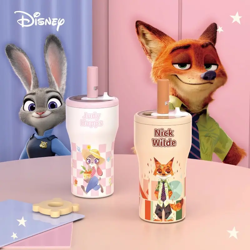 Disney Stitch, Nick & Judy Series Printed Stainless Steel Insulated Water Bottle (630mL) - Portable PCT Cute Aesthetic Cup Tumbler, School Drinkware for Coffee Insulation，Back To School