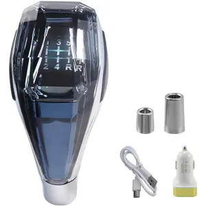 Touch Activated LED Illuminated Crystal Gear Shift Knob for Manual Transmission Cars Diamond-Cut Style 7-Color LED Universal Fit with 3 Thread Adapters
