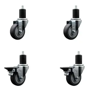 Service Caster SCC-EX20S3514-TPRB-2-PLB-2-134 Thermoplastic Rubber Swivel Expanding Stem Caster Set of 4, 3.5 in. Gray Lockable Wheels, 1.75 in. Stems, Furniture Moving Wheel
