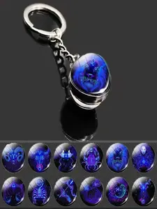 Unisex Casual Keychain, Stainless Steel Base with Glow-In-The-Dark Zodiac Charm, Perfect Gift for All Occasions, Luminous Constellation