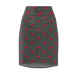 Women's Cherry Print Pencil Skirt - Stylish Office Wear, Fall Outfits, Date Night, Vintage Fashion, Polka Dot Skirt for Business