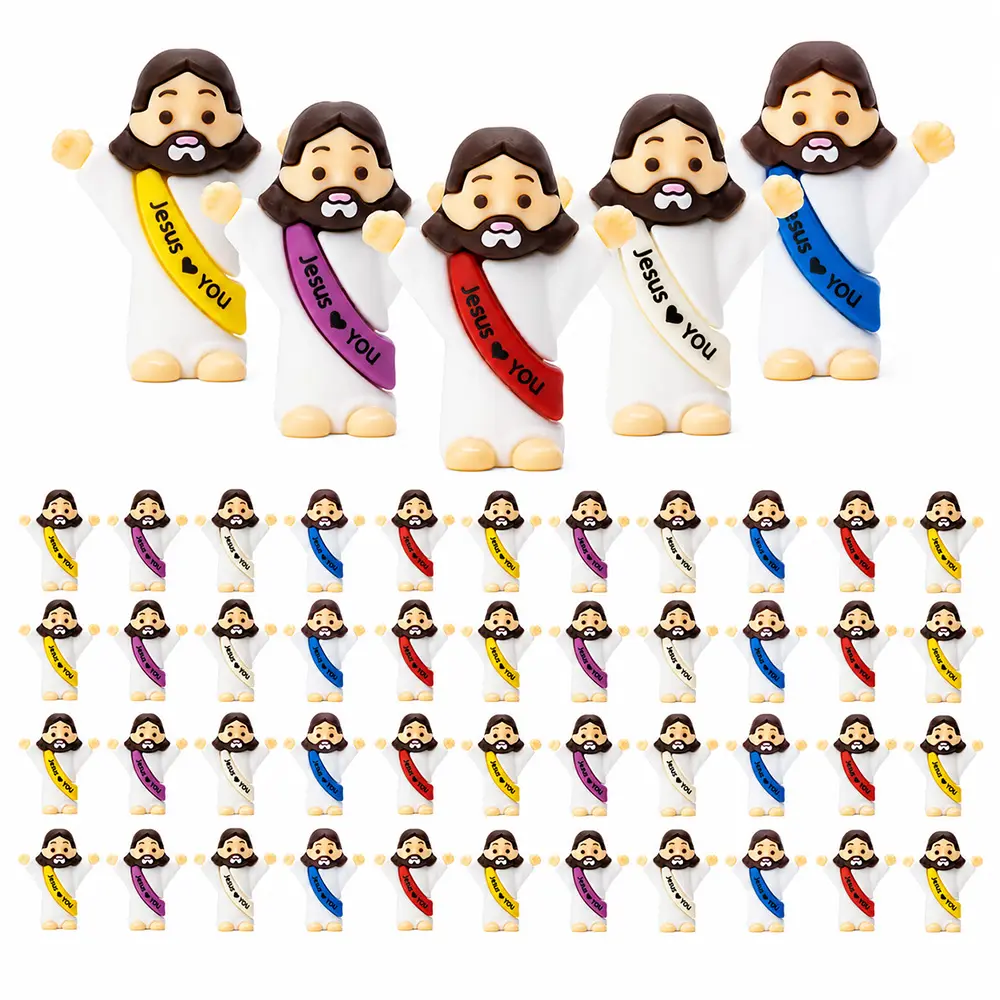 10-50Pcs Colorful Assorted Colors Bulk Packs Open Arms Mini Rubber Jesus Figurines - Religious Decor Supplies, Baptism Favors, Sunday School Handouts, Uplifting Sash Easter Home Decor