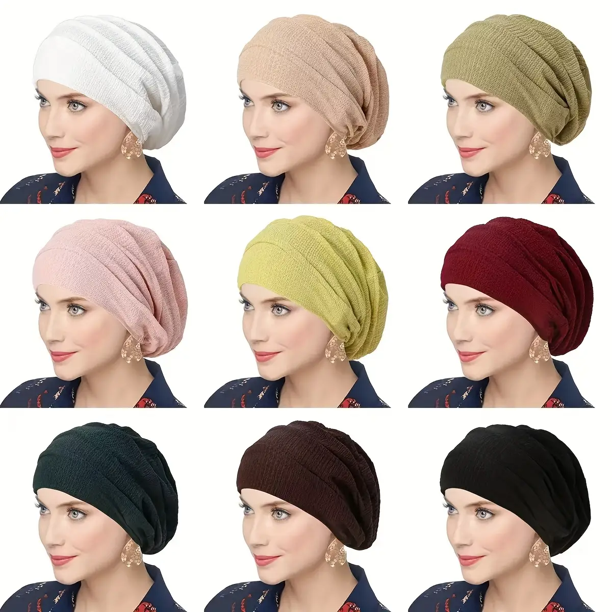 Women'S Stretchy Wave Pattern Polyester Turban Hat - Soft, Comfortable, and Versatile for Daily Wear, Perfect as a Scarf Cap or Muslim Headscarf