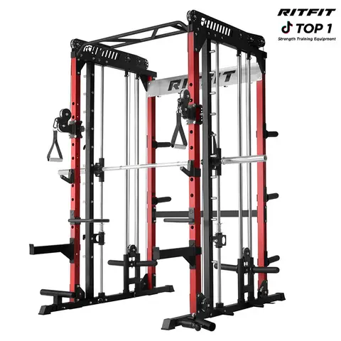 RITFIT M1 Pro/2.0 Multi-Functional Smith Machine Home Gym Rack, Modern Steel Frame, Powerful Storage System, Smooth Cable Crossover System, Lat Pulldown Machine for Strength Training, At Home Gym Equipment