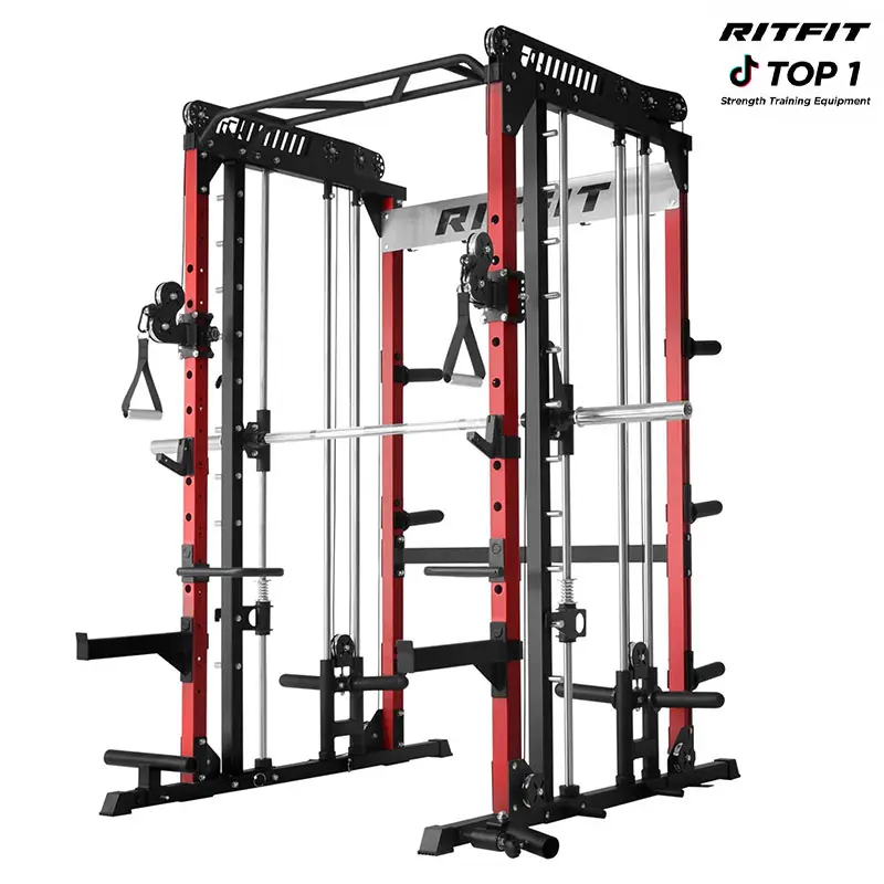RITFIT M1 Pro/2.0 Multi-Functional Smith Machine Home Gym Rack, Modern Steel Frame, Powerful Storage System, Smooth Cable Crossover System, Lat Pulldown Machine for Strength Training, At Home Gym Equipment,summerwins