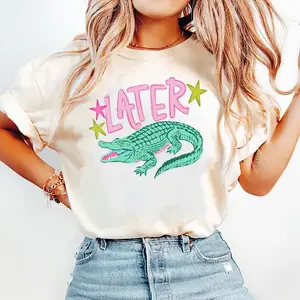 Later Gator After While Shirt, Funny Crocodile Graphic Tee, Cute Front Back Print Shirt, Trendy Summer Outfit