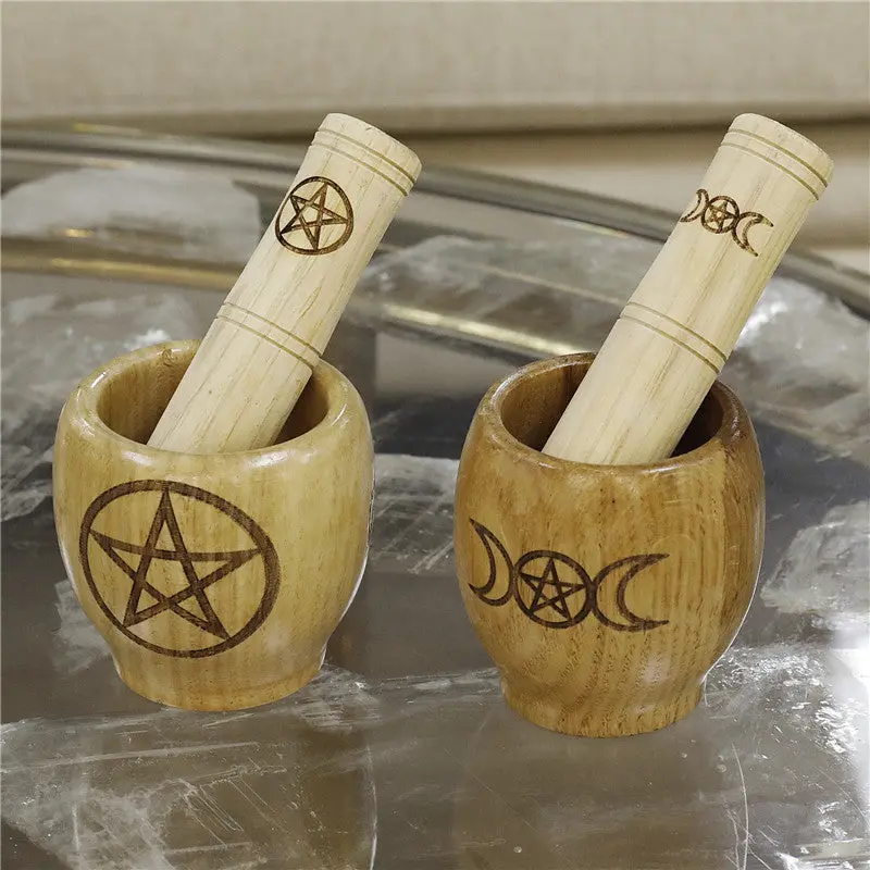 Wooden Mortar & Pestle | Herbal Grinder for Apothecary, Incense & Altar Decor
