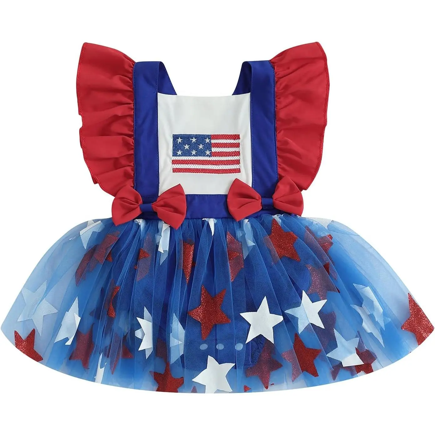 red dress Independence Day Cotton Dress for Little Girls main image 1