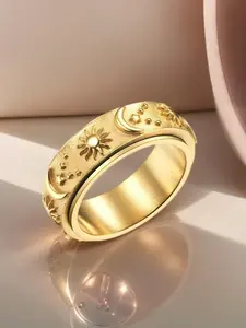 Sun & Moon & Star Design Ring, Rotating Fidget Ring for Anxiety, Stainless Steel Ring for Men & Women, Fashion Jewelry Accessories for Daily Wear