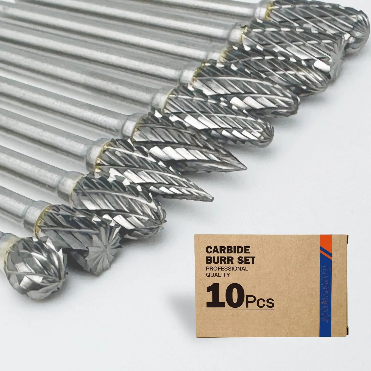 10 count Carbide Burr Bits Set Compatible with Dremel 1/8", Rotary Tool Bits with Double-Cut Design,   Bits Accessories-for Metal  -Stone Steel PlasticCarving  Grinding