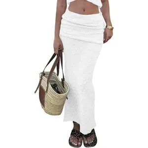 Saodimallsu Women's Beach Cover-Up Maxi Skirt - Sheer Fuzzy Knit, Fold-Over Mid-Rise, Machine Washable 2026 Summer Swimsuit Cover Ups, Cover Ups Swimsuits