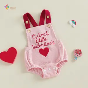 Valentines Day Outfit Baby Girl Boy Sleeveless Romper Letter Embroidery Corduroy Bodysuit Newborn Overalls Clothes