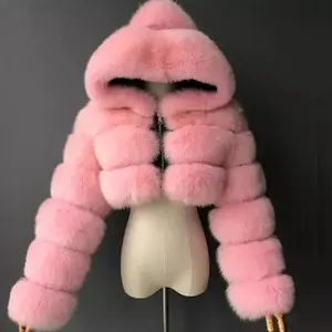 Furry Cropped Faux Fur Coat with Hood – Plush Warm Stylish Outerwear for Cold Weather