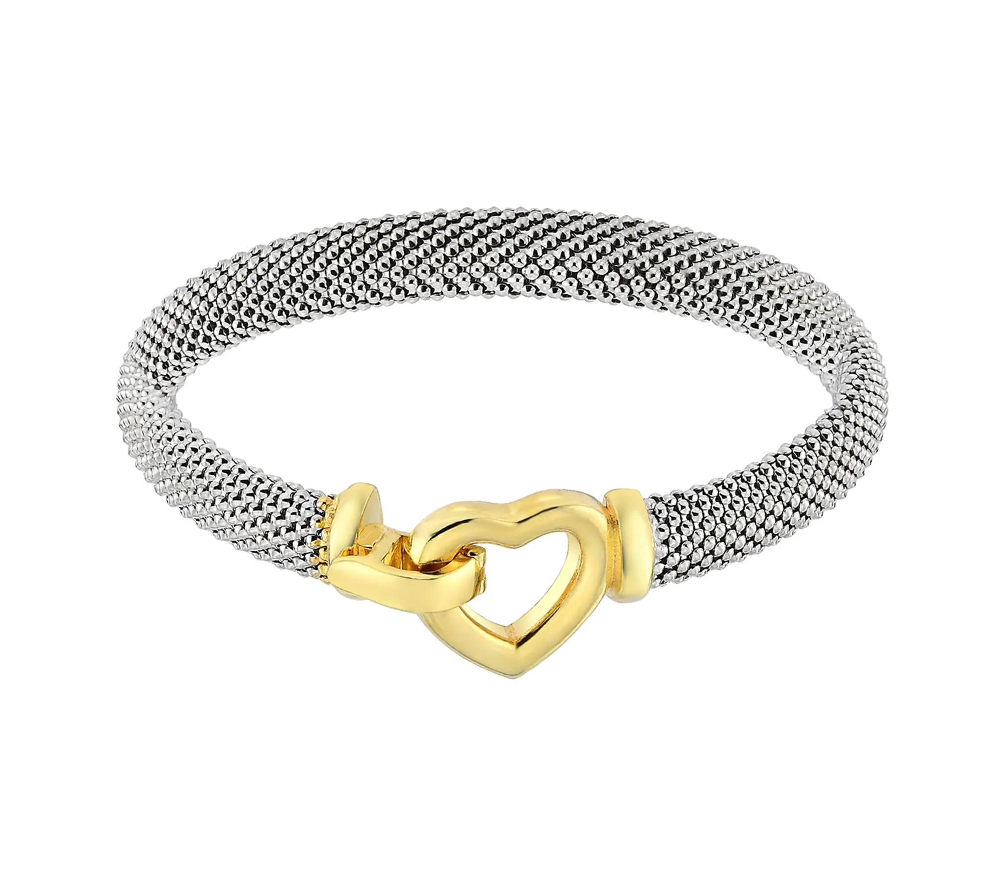 Silver Style Two-Tone Polished Heart Clasp Bracelet, Sterling Silver