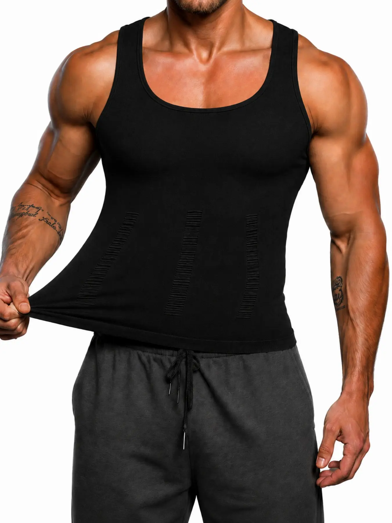 1 Count Men's Seamless Compression Shapewear Tank, Beer Belly Control Vest, Back Support Posture Corrector Slimming Shaping Shirt, Solid Color Comfortable Invisible Shaper Tops, Suitable for Workout & Weddings & Outing