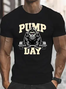Men's Retro Gorilla Graphic T-Shirt - Breathable Short-Sleeve Crew Neck Tee Suitable for Casual Gym Wear, Workout Outfits & Gorilla Print Top