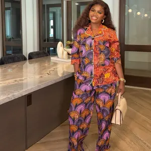 Ava Ankara Two Piece Set - Comfortable and Chic with Vibrant Orange and Purple Patterns