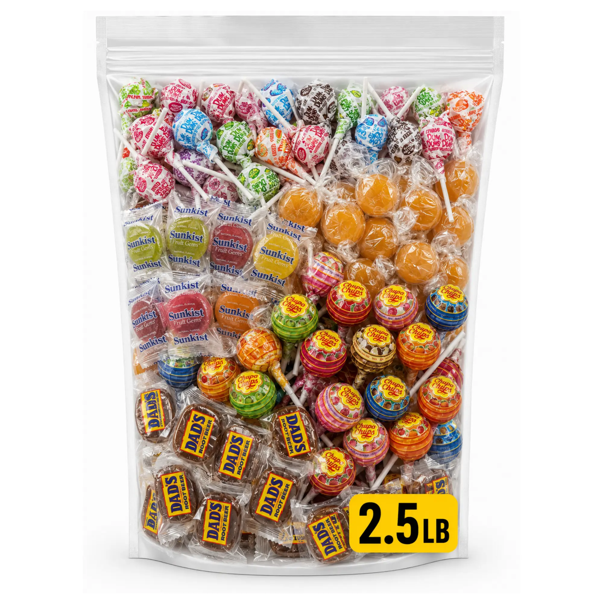 Rich & Richers Office Bulk Candy Bowl Mix - Dum Dums, Sunkist Fruit Gems, Butterscotch Buttons, Dad's Root Beer, Chupa Chups - Individually Wrapped Retro Hard Candy & Soft Snacks/Sweets, 2.5lb for Reception Desk/Breakroom, Snack, Sweet