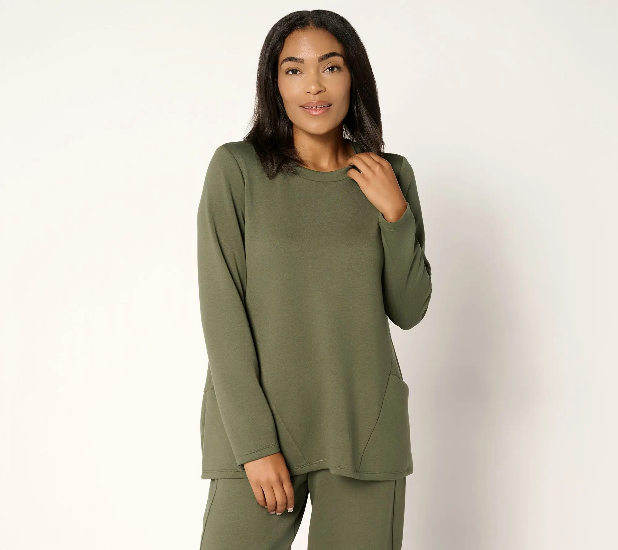 LOGO by Lori Goldstein Long Sleeve Scuba Seamed Top