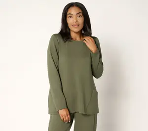 LOGO by Lori Goldstein Long Sleeve Scuba Seamed Top