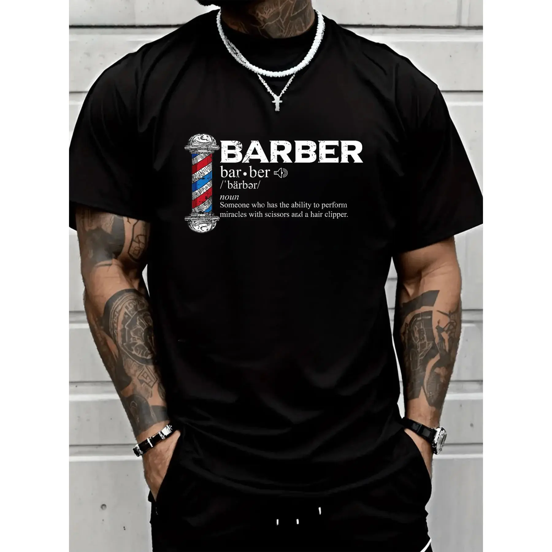 Men's 100% Cotton Unisex Funny Barber Gift T-Shirt - Short-Sleeve Casual Loose Top, Breathable Comfortable, Ideal for Spring Summer, Streetwear, Menswear, Round Neck