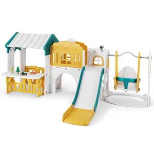 10 in 1 Toddler Slide Playset Freestanding Kid Climber with Slide Swing Basketball Hoop Telescope Indoor Outdoor Backyard Toy for Toddlers Age 1-3+