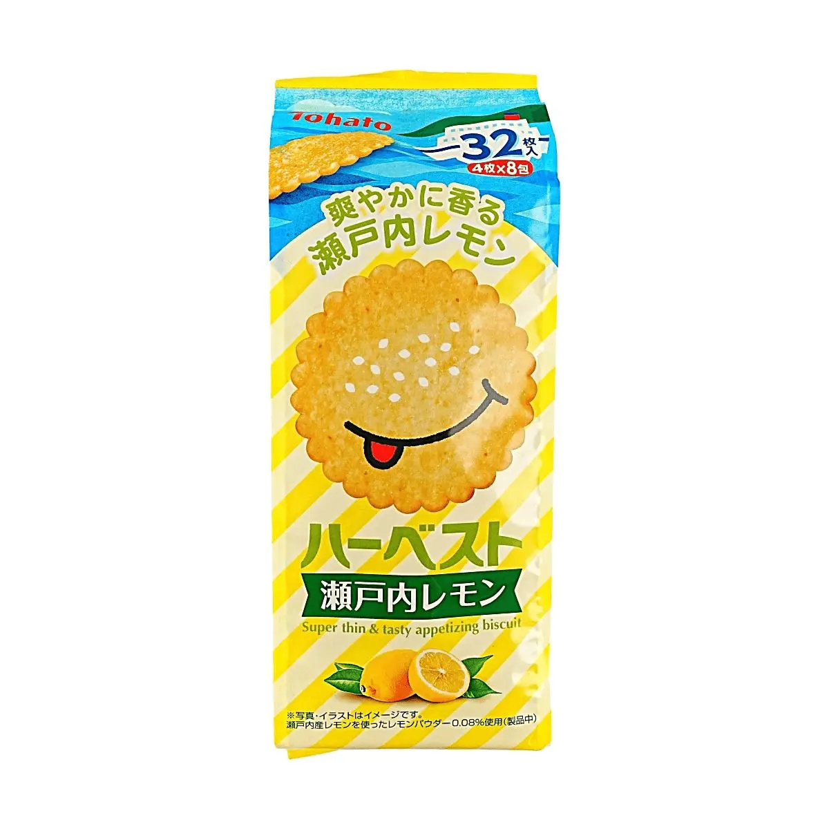 TOHATO Harvest Japanese Thin Crispy Biscuits - Setouchi Lemon Flavor, 32 pcs, 88g - Ultra-Thin, Crispy, Zesty Lemon Snack
