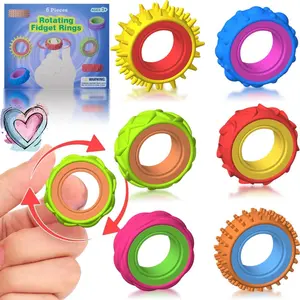 Stress Relief Rotating Rings Set, 6 Pack Fidget Spinner Rings, Sensory Stress Relief for ADHD/Anxiety, All Ages Focus Aid, Autism Calming Texture Toys, Portable Office Travel Toys
