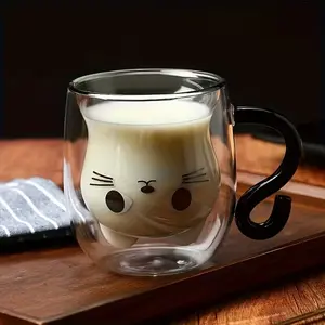 Creative Cat Mug, Dual-Wall Borosilicate Glass Cup, 8.45 Oz Cute Cat Design, Ideal for Holidays, Christmas, New Year, Valentine's Day, Parties