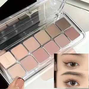 12 Color Eyeshadow Palette, Waterproof Sweatproof Matte Finish, Earth Tone Milk Tea Shades, Natural Look, Daily Makeup