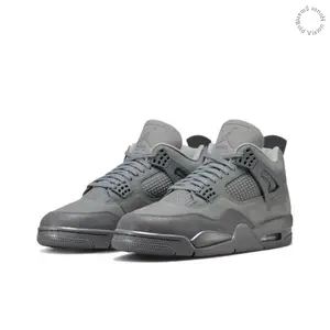 All Grey Suede Retro 4 Mid-Top Sneakers for Breathable Mesh Cushioned Casual Shoes Spring Versatile Trendy Footwear