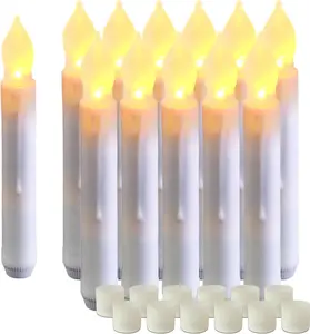 12 count Flameless LED Taper Candles, No Remote, Magical Hanging Floating Candles,  Operated Candlesticks, Electric  Candles Flickering 6.5" for Halloween Party Church Christmas Decor