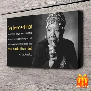 1 Piece Framed Inspirational Maya Angelou Quotation Canvas Poster-"I 've Learned That People Will Forget What You Said, People Will Forget What You Did, but People Will Never Forget How You Made Them Feel"-Black and White Art Printing, Suitable for Home,