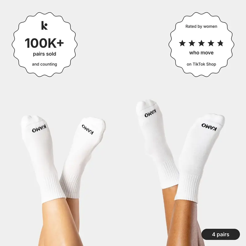 Women's Kamo Fitness The Daily Pack Athletic Ankle Socks - All-Cotton, Ribbed, Basic Everyday Mid-Calf Half Crew with Cushioned Sole, Seamless Toe, Size 5-9