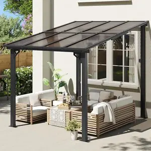 【Ships in 1 Packages】Aoxun  8x10'/5x8'  Wall-Mounted Gazebo Pergola for Outdoor Patio with 55lbs/㎡ Load-Bearing Capacity LED Waterproof Hanging Lights Durable Polycarbonate Material
