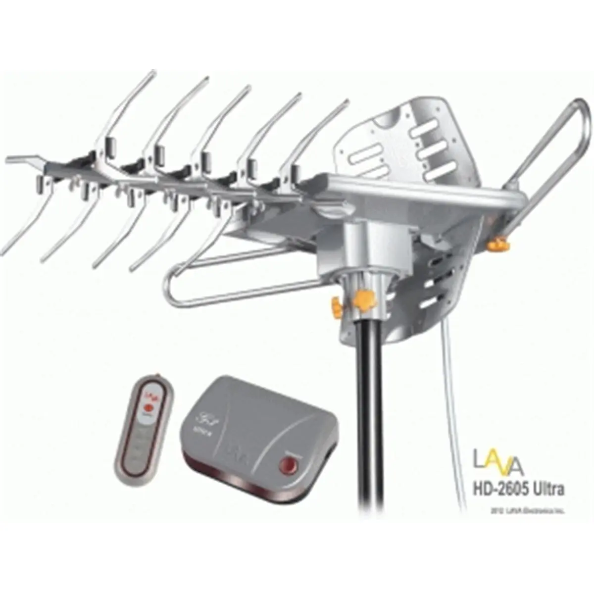LAVA HD-2605 ULTRA Digital UHF-VHF HDTV Antenna, 125 mi Range, 110V/60Hz, 15-19V DC Input, 22x30x4 in, Remote Control, Noise-Reducing Cable & Audio-Video Accessories, Digital Antenna