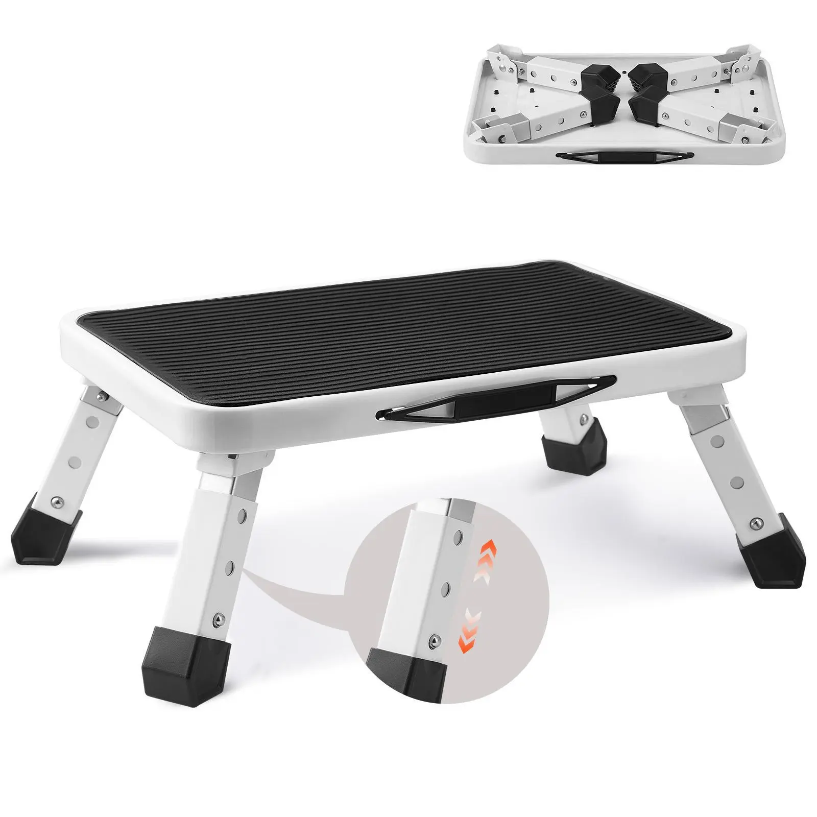 VEVOR 1-Step Folding Steel Step Stool, 330lbs Load-Bearing Capacity, 3 Height-Adjustable Settings, Non-Slip Portable, Eases Climbing Effort, Great for RV Sinks & Bathroom Tasks, Bedroom, Office, Tile Floor#SohoChic