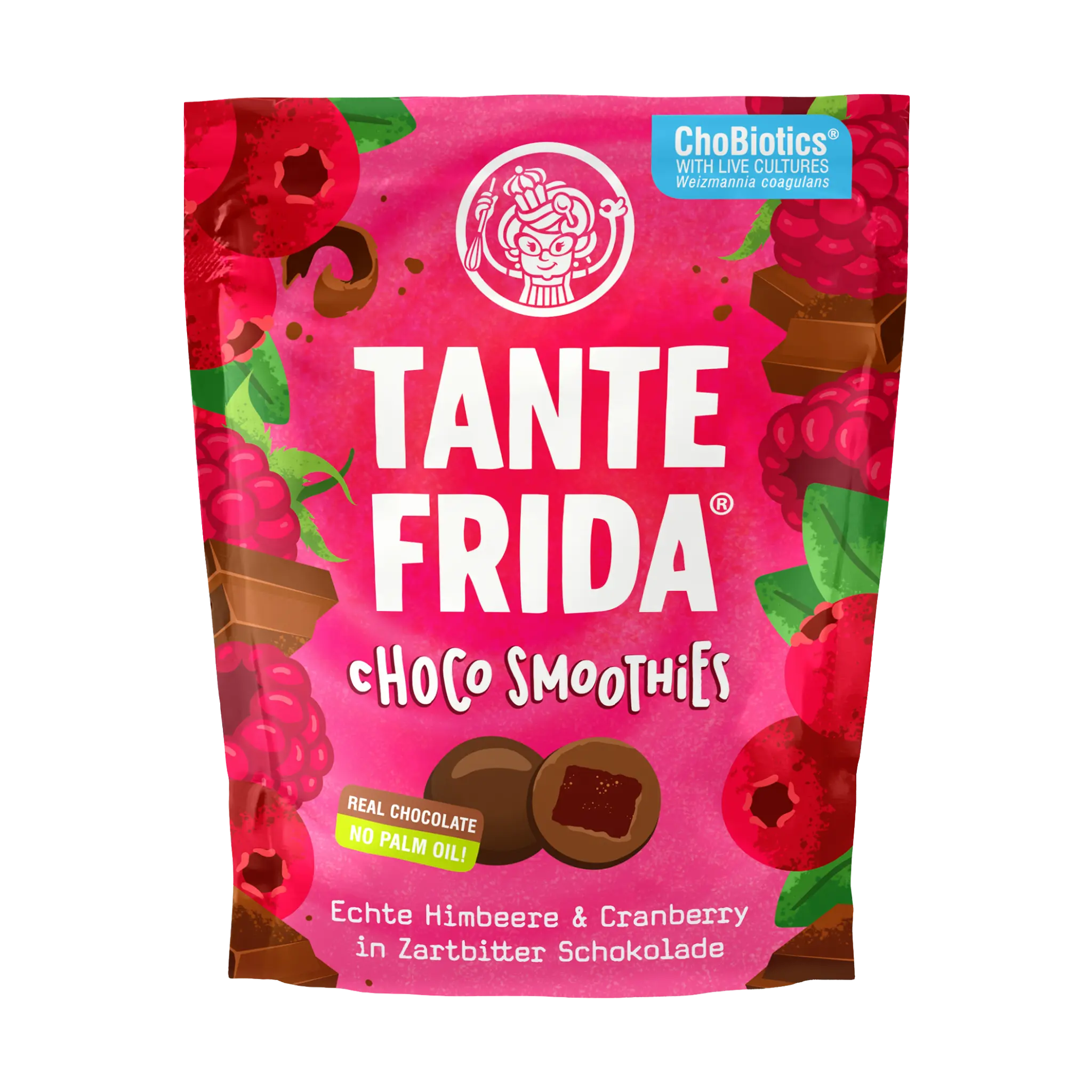 Tante Frida Choco Smoothies Real Raspberry & Cranberry in Gourmet Dark Chocolate No Palm Oil ChoBiotics with Live Cultures