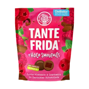 Tante Frida Choco Smoothies Real Raspberry & Cranberry in Gourmet Dark Chocolate No Palm Oil ChoBiotics with Live Cultures