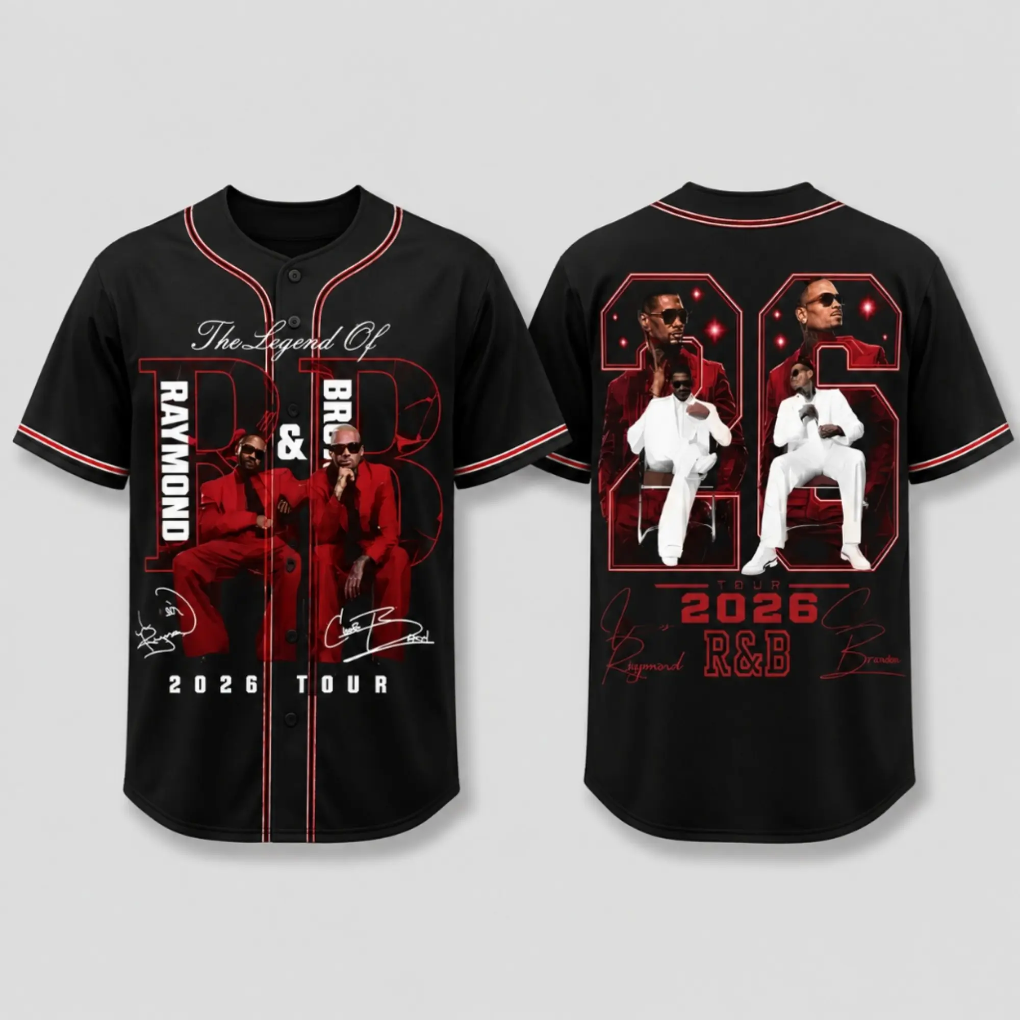 Raymond & Brandon 2026 Tour Baseball Jersey, R&B Music Fan Shirt, Retro Concert Style Button Up Jersey, Unisex Gift
