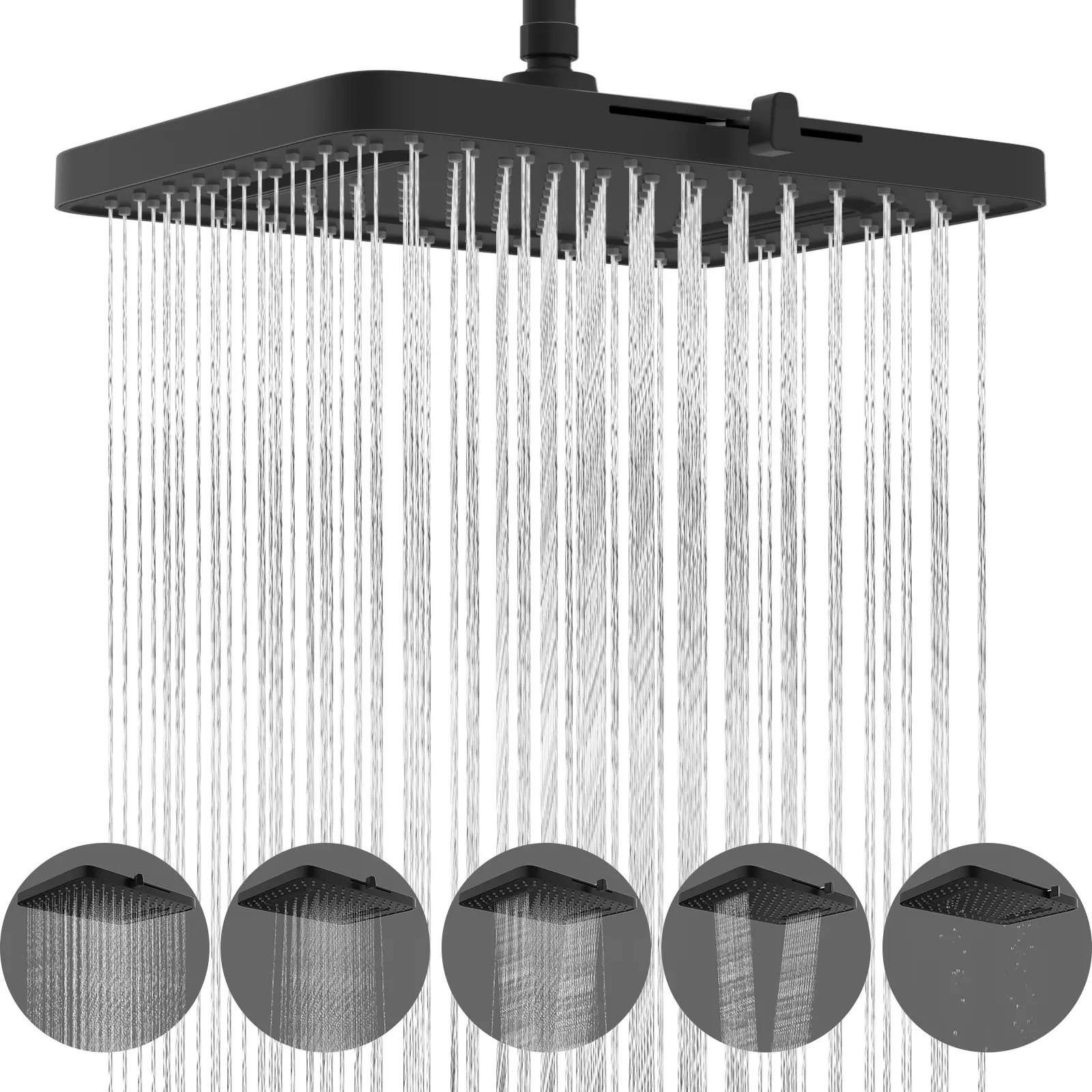 Hibbent Luxury cUPC Certified Brass Wall-Mount 5-In-1 Fixed Rainfall Shower System, 13-in High-Pressure Large Showerhead, 5 Spray Modes, 360-Degree Rotation Adjustable Swivel Ball Joint, Matte Black Bathroom Fixture with Water Filter, Washer & Teflon Tape