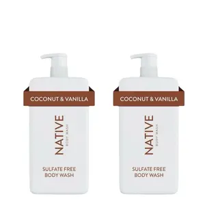 Native Coconut & Vanilla Body Wash Pump, Sulfate & Paraben Free, 36 oz 2 Pack for Men and Women